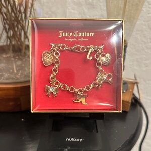 Juicy Couture Gold Charm Bracelet with Heart and Bow